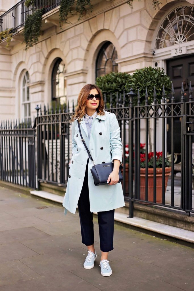 sporty vibe, blue trench coat