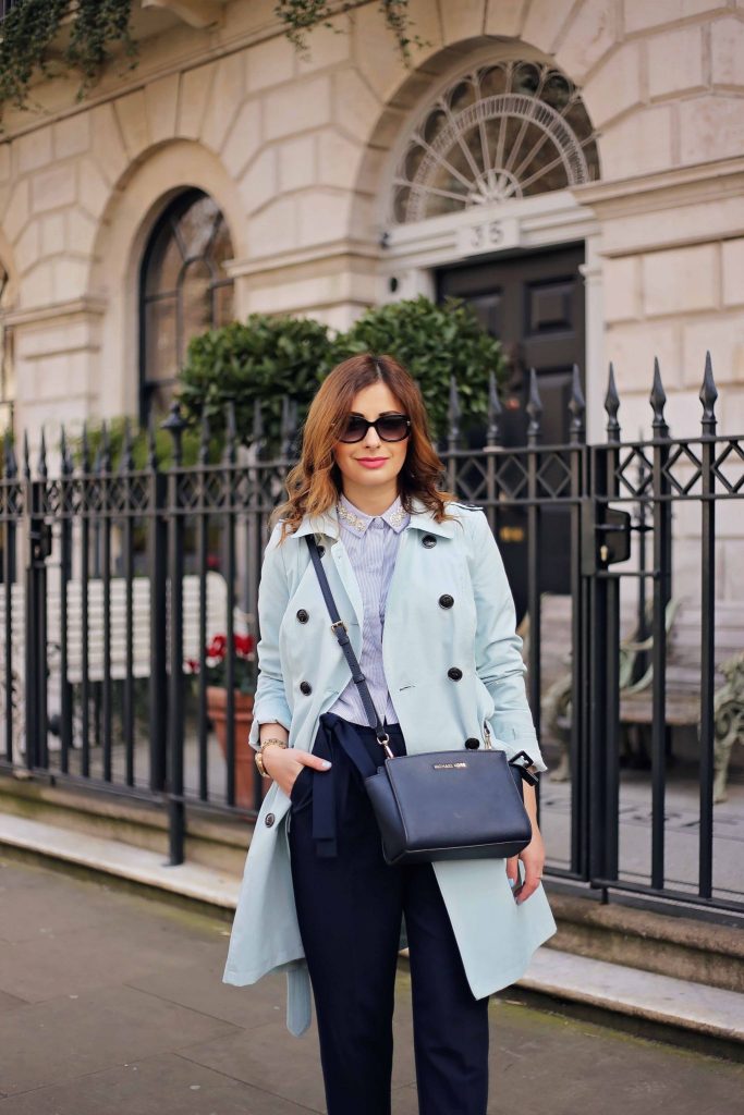 sporty vibe, blue trench coat