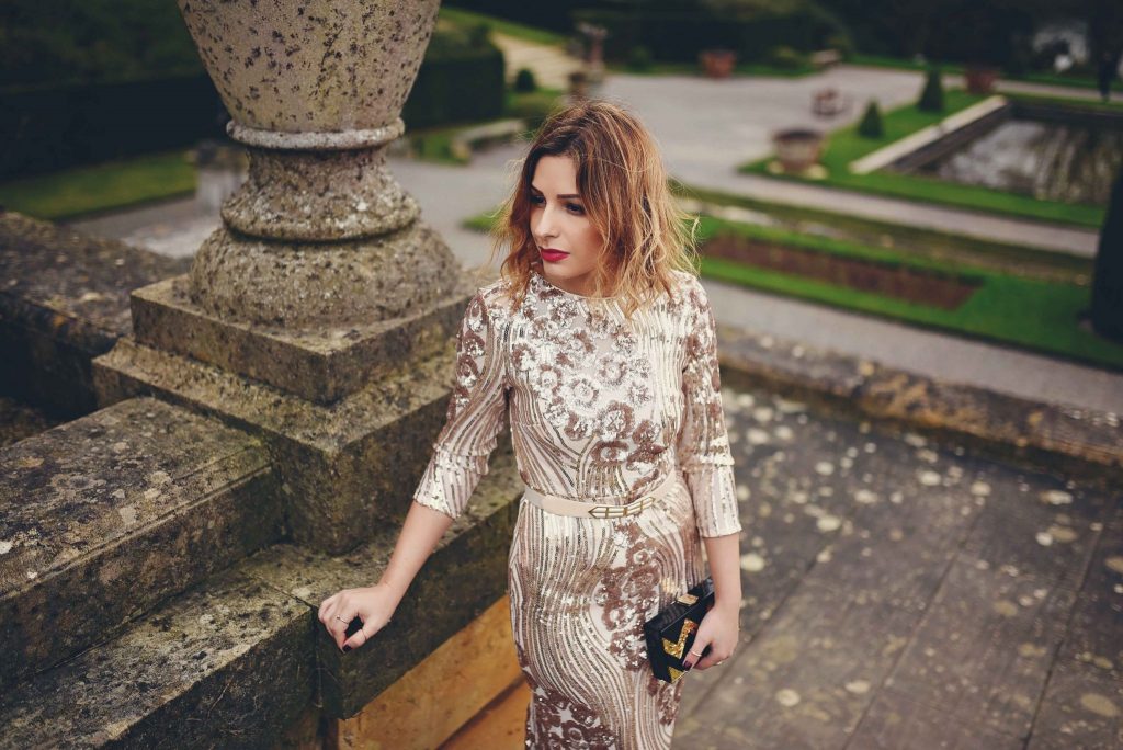 little mistress gold embellished dress