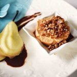 Iced praline and Amaretto souffle with poached pear